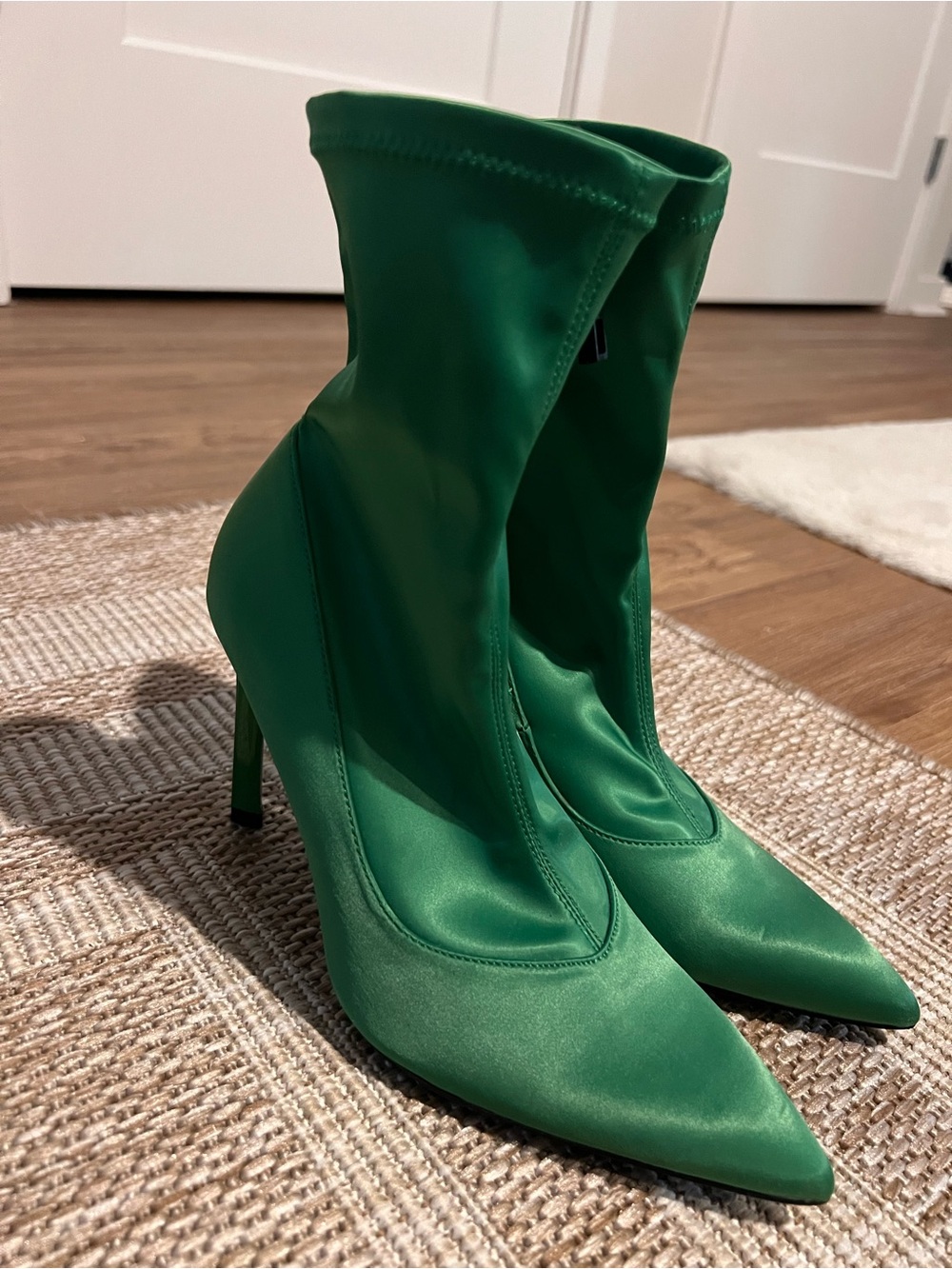Zara Emerald Green Pointed Sock Boots - Picture 2 of 3